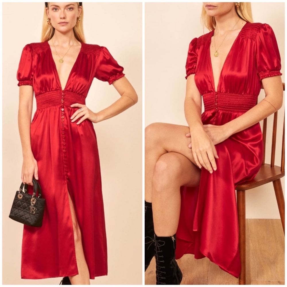 Reformation Alexea Red Silk Midi Dress Size 4